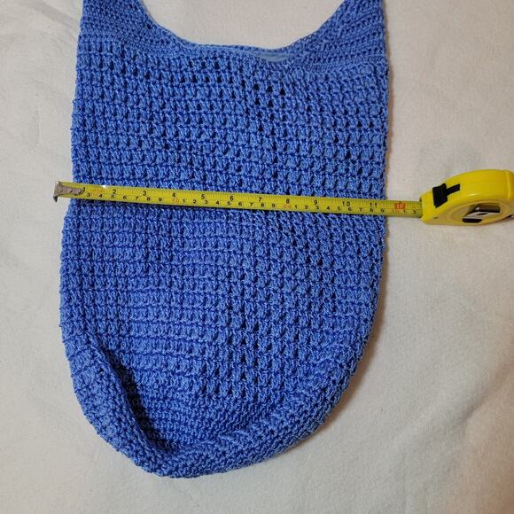 Crocheted‎ Market Bag Mesh Tote Knit Blue Coquette Cottage Casual Traditional - Picture 10 of 14